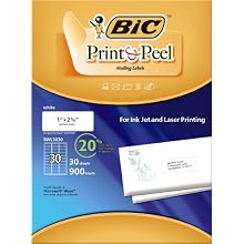 BIC Print & Peel Mailing Labels - 1" x 2 5/8" - 30 labels per sheet / 30 sheets per package (whi)