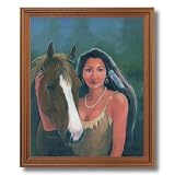 Native American Indian Girl With Horse Home Decor Wall Picture Oak Framed Art Print