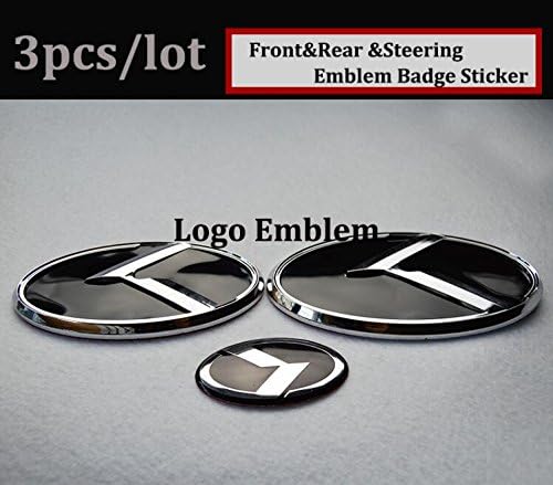 Hanway 3Pcs New 3D K Logo Emblem Car K Logo Front&amp;Rear Emblem Badge Sticker Steering Wheel Badge For Kia K5 car styling Optima Front Rear Wheel Emblem Badge