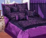 Full Faux Silk and Flocking Black / Purple Zebra Comforter Set Bedding-in-a ....