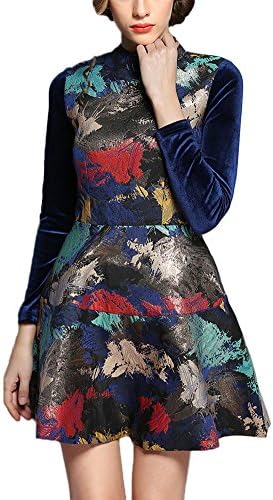 Chalmart Women's Stylish Printed Mid Rise d&g Long Sleeve Dress Blue S