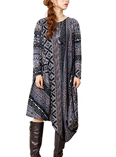 (Goldjapan)ゴールドジャパン 大きいサイズ 大きいサイズ レディース 大人 エレガント 異国柄 イレギュラーヘムワ ロングワンピース 長袖 体型カバー