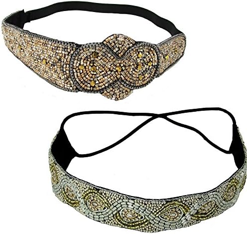 Fair Trade Handmade Beaded Headbands Set of 2 Silver and Gold