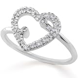 Diamond Heart Shaped Promise Ring/Right Hand Ring in 14k White Gold