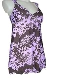Anne Cole 2 Piece Tankini Swimdress Swimsuit, Lavender & Chocolate Print