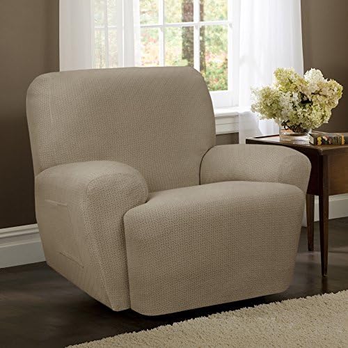 Single Piece Tan Recliner Chair Slipcover, Form Fitting &amp; Furniture Protector Style, Geometric Pattern, Polyester Fabric Material, Simple and Chic, Machine Washable, Light Brown