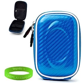 Blue Carbon Fiber point and shoot digital slim camera case with Reinforced Shell & Zipper for all models of your Nikon COOLPIX L26 or Nikon COOLPIX L25 + Green Vangoddy Bracelet!!!