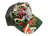 New Ed Hardy Trucker's Cap Rhinestone - Skull Dragon - Olive Green