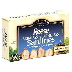 Reese Skinless and Boneless Sardines in Water,Low Sodium,  4.375-Ounce Cans (Pack of 10)