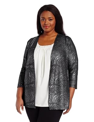 Sag Harbor Women's Plus-Size Foil Fukara Knit Duet, Black, 1X