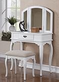 Vanity Set with 3 Fold Mirror and Stool in White Finish