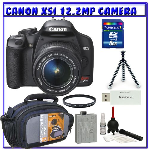 Canon Digital Rebel XSi 12.2 MP Digital SLR Camera w/ EFS 1855mm f/3.55.6 IS Lens Spare LPE5 Liion Battery 8GB Starter Kit