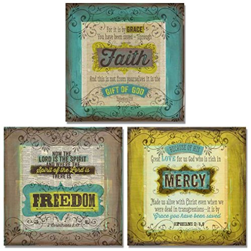 3 Faith Freedom Mercy Christian Inspirational Collage Art Prints 12x12