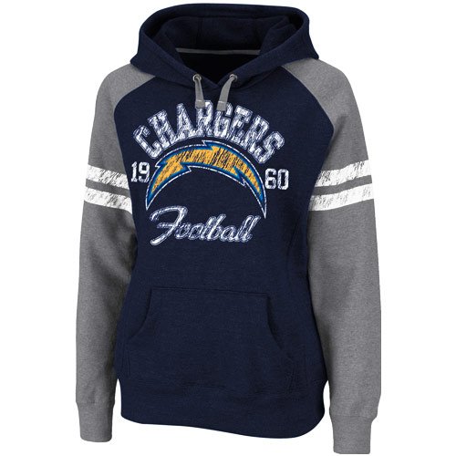 NFL Women's San Diego Chargers Long Sleeve Raglan Pullover Fleece Heather Hood (Navy/Gray, Medium)