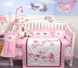 SoHo Love Bird Story Crib Nursery Bedding Set 10 pcs **Reversible Into Morden Pink & Brown Polka Dot Designs !**