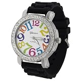 Geneva Womens Platnium Large Round Face Silicone Watch