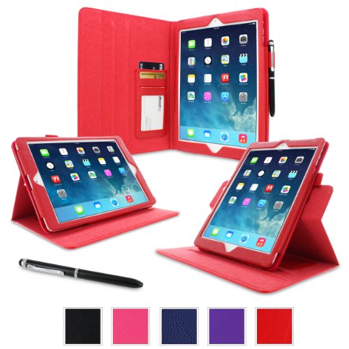 iPad Air Case, Apple iPad Air 1 Case, rooCASE Dual View Rotation Leather PU Slim Fit Lightweight Folio Stand Smart Cover Auto Sleep/Wake - Red