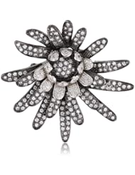 CZ by Kenneth Jay Lane "Floral Cubic Zirconia" Black Rhodium-Plated Silver Floral Spray Brooch