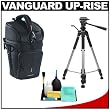 Vanguard Up-Rise 16Z Digital SLR Camera Holster Bag/Case (Black) with Deluxe Photo/Video Tripod + Accessory Kit for Canon Rebel XSi, XS, T1i, T2i, EOS 50D, 5D, 7D, Nikon D3000, D5000, D40, D60, D90, D300, D300s, Olympus Evolt E-30, E-450, E-520, E-620, and Sony Alpha A230, A330, A380, A450, A500, A550, A850