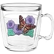Butterfly w/Purple Flowers 12 oz Insulated Coffee Mug, Clear