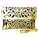 BMC Black Vinyl + Gold Faux Leather Decorative Cut Out Print Design Large Fashion Statement Envelope Clutch
