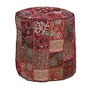 Elements Patchwork Pouf (16 by 16-Inch, Red)