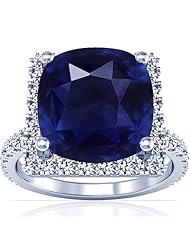 Platinum Cushion Cut Blue Sapphire Ring With Sidestones