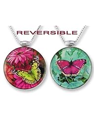 Joyce Bond Backus REVERSABLE Butterfly Effect ArtGlass & Sterling Silver Pendant Necklace by Zarah 18" sterling box chain