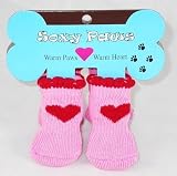 Dog Socks - Soxy Paws Red Heart Pink Socks for Dogs - Large