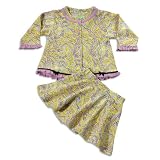 SnoPea - Newborn and Infant Girls Long Sleeve Paisley Skirt Set, Purple, Yellow
