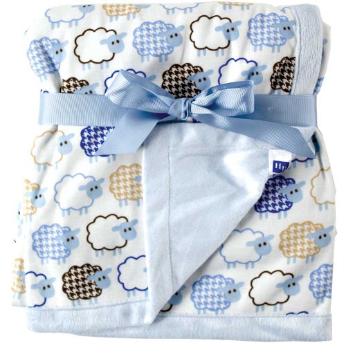Sheep Printed Blanket with Plush Backing, Blue