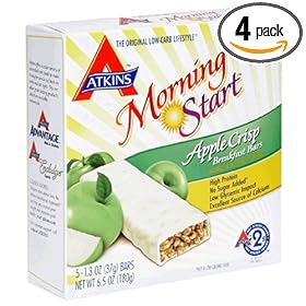 Atkins Morning Start Breakfast Bars, Apple Crisp, 5-Count Box of 1.3-Ounce Bars (Pack of 4)