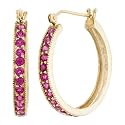 10k Yellow Gold Lab Created Ruby Hoop Earrings