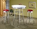 3pcs Retro Style Red & Chrome Bar Table & 2 Stools Set