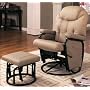 Bone Color Leatherette Swivel Glider Rocker Recliner Chair & Ottoman