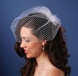 White Long French Birdcage Veil with Comb for Weddings, Prom, Costume or Party
