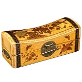 Handmade Yellow Leather Painted Butterfly & Flower Saddle-Lid Storage / Gift Box
