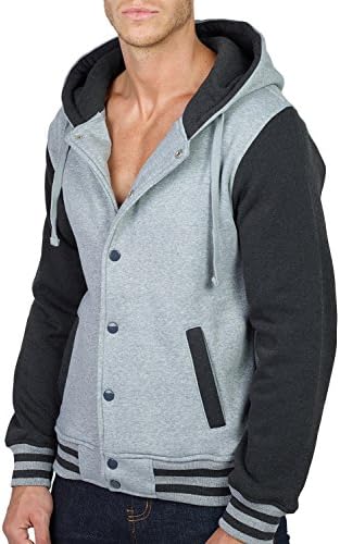 LE3NO Mens Varsity Baseball Bomber Jacket with Hoodie