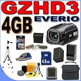 JVC Everio GZ-HD3 60GB Hard Drive HDD 3CCD Camcorder with 10x Optical Zoom PLUS 4GB SDHC Memory Card - Extra Rechargeable Battery - Rapid External Charger - 3 Piece Filter Kit - Full Size Tripod - GZHD3 BigVALUEInc Accessory Saver Bundle + MORE