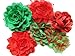 Chiffon Mesh Fabric Flowers - Red and Green - YYCRAFT Christmas Chiffon Flowers for Headbands,Decorations or Crafts(Pack of 10,3.5