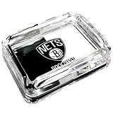 Picture Brooklyn Nets Glass Ashtray - Dimensions 3 Inch x 4 Inch - Simulated Black Velvet Botton