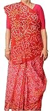 Womens Dresses Indian Saree Tie Dye Printed Cotton with Complementary Made to Measure Blouse & Under Skirt Red (tdsari003)