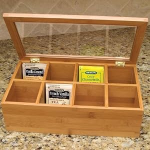 Lipper Divided Bamboo Tea Box with Clear Lid