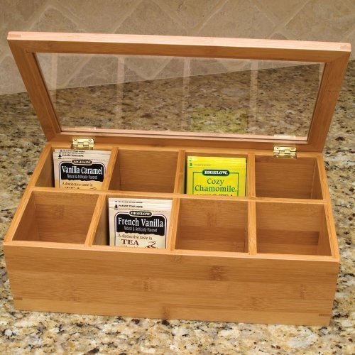 cheap Lipper Divided Bamboo Tea Box with Clear Lid