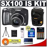 Canon PowerShot SX100IS 8MP Digital Camera with 10x Optical Image Stabilized Zoom (Black) + Transcend 4GB SecureDigital (SDHC) Memory Card + USB Card Reader + NiMH Rapid Charger & High-Capacity Rechargeable Batteries + Padded Camera Case