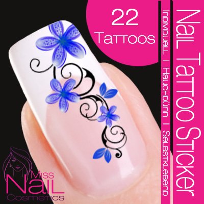Nail Tattoo Sticker Bl&uuml;te / Ornament - blau / schwarz Preisvergleich