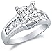 Solid 925 Sterling Silver Princess Cut Solitaire with Princess Cut Side Stones CZ Cubic Zirconia Engagement Ring 1.75ct. With Elegant Velvet Ring Box