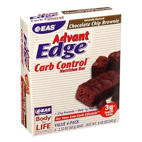 EAS AdvantEdge Carb Control Nutrition Bar, Chocolate Chip Brownie, 4 Bars, (Pack of 3)