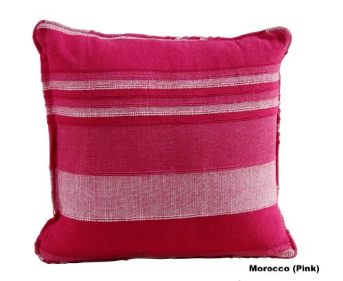 Homescapes Morocco Ribbed Stripe Cushion 18 x 18 Inches Pink with Cushion Pad Filled, 100% Cotton Cover Well Filled Pad, 45 x 45 cm Coordinating with Throws and Curtains of Cotton Ribbed Stripe Range. Easy care, washable at home.