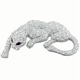 Studded Silver Tone Jaguar Cat Animal Pin Brooch